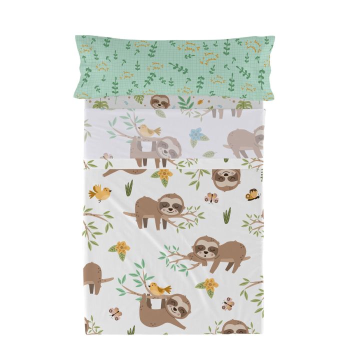 Juego de Sábanas HappyFriday Moshi Moshi Happy sloth Multicolor Cama de 80/90 2 Piezas