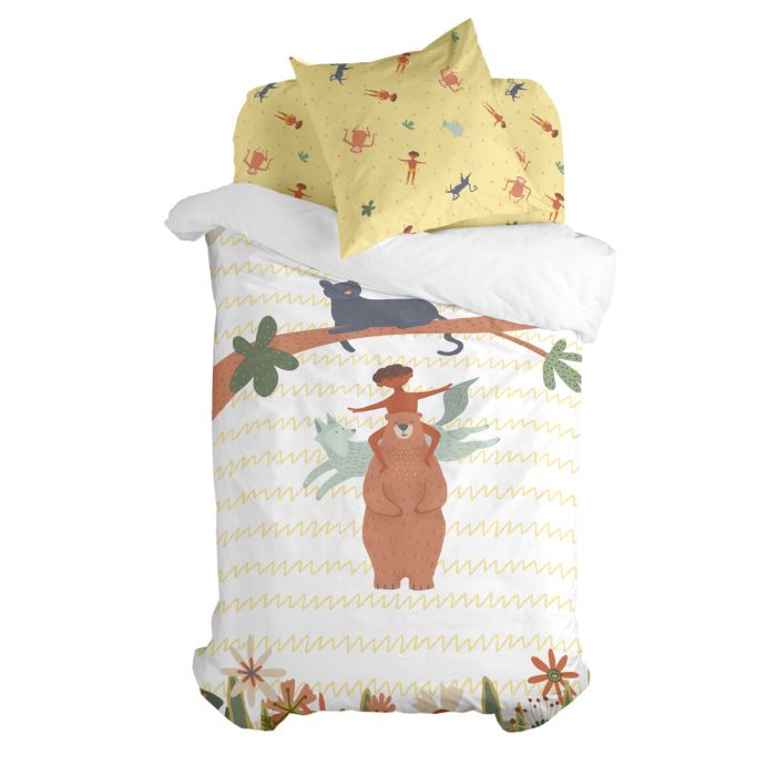 Juego de funda nórdica HappyFriday Mr Fox Jungle life Multicolor Cama de 80 2 Piezas