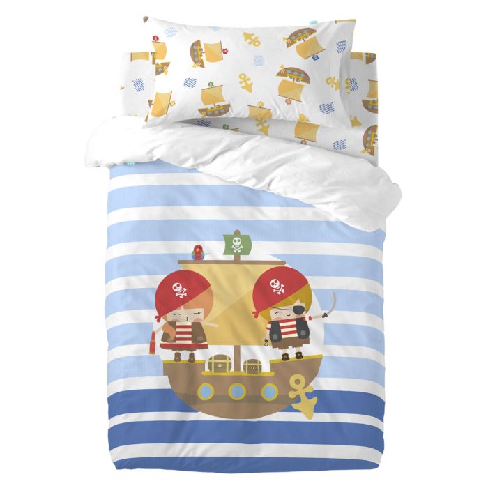 Juego de funda nórdica HappyFriday Happynois Pirate Ship Multicolor Cuna de Bebé 2 Piezas