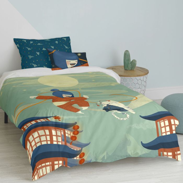 Juego de funda nórdica HappyFriday Mr Fox The warrior Multicolor Cama de 80 2 Piezas 1