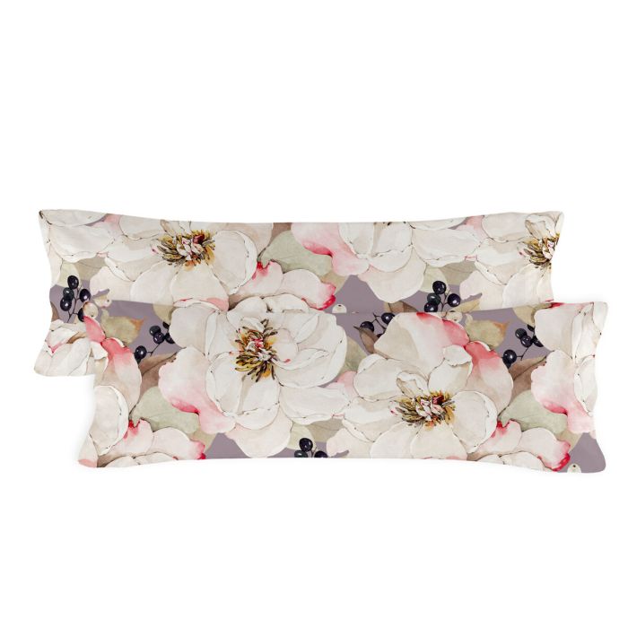 Funda de almohada HappyFriday White Peonies Multicolor 45 x 110 cm (2 Unidades)