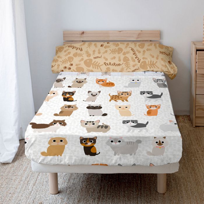 Juego de Sábanas HappyFriday Mr Fox Cats Multicolor Cama de 80/90 2 Piezas 5