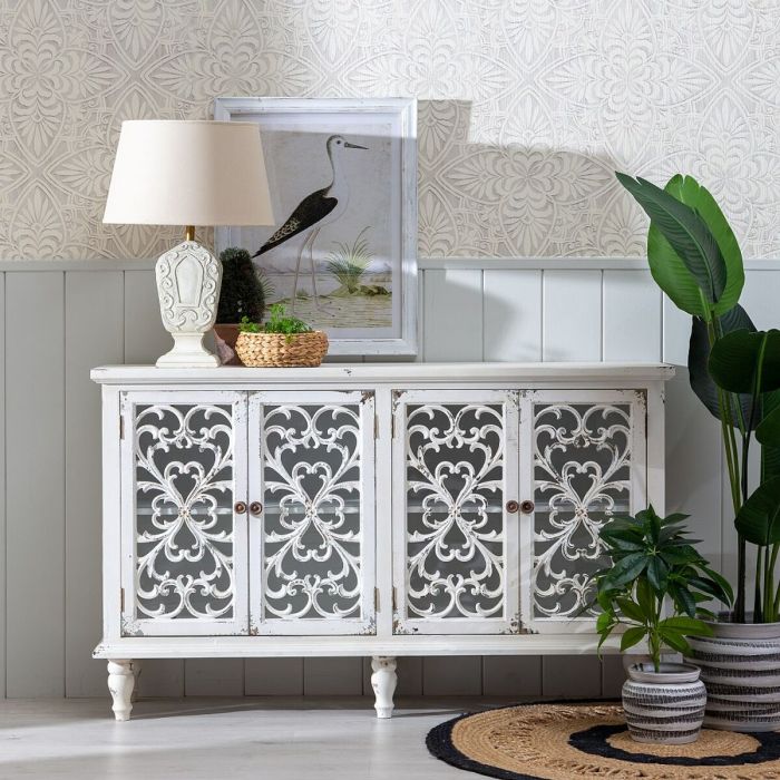 Aparador SHABBY CHIC 152 x 40 x 91 cm Blanco Madera de abeto Madera MDF 9 Aparador SHABBY CHIC 152 x 40 x 91 cm Blanco Madera de abeto Madera MDF 9