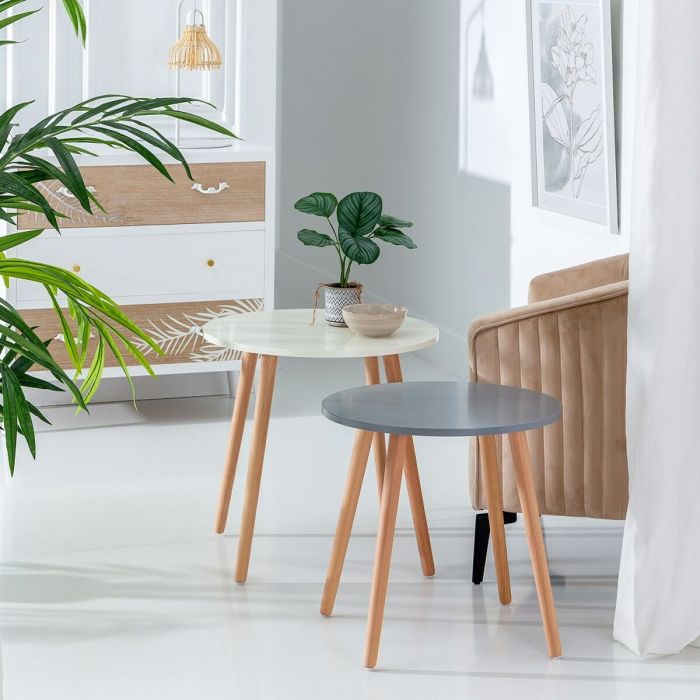 Mesa auxiliar 55 x 55 x 53 cm Natural Madera Blanco DMF 4 Mesa auxiliar 55 x 55 x 53 cm Natural Madera Blanco DMF 4