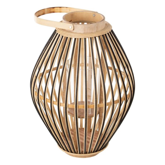 Farol Portavelas Natural Negro Bambú 31 x 31 x 41 cm Farol Portavelas Natural Negro Bambú 31 x 31 x 41 cm