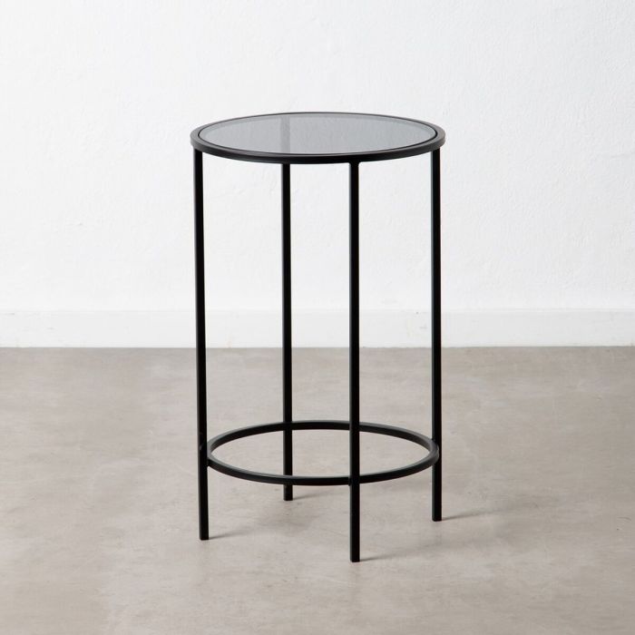 Mesa auxiliar Cristal Negro Metal 40 x 40 x 65 cm Mesa auxiliar Cristal Negro Metal 40 x 40 x 65 cm