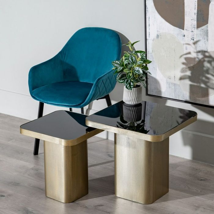 Mesa auxiliar 50,5 x 50,5 x 51 cm Cristal Negro Dorado Metal 4