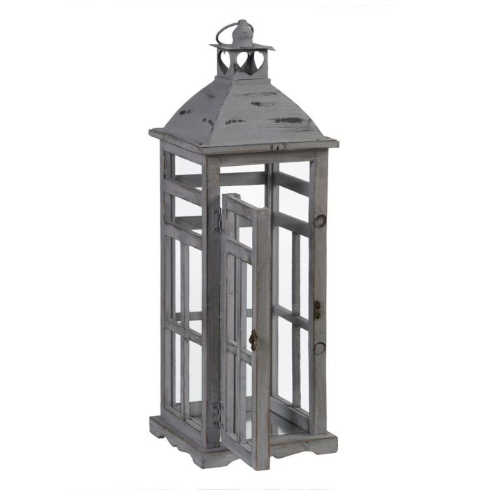 Farol 28 x 28 x 75 cm Portavelas Gris Madera de abeto (2 Unidades) 6