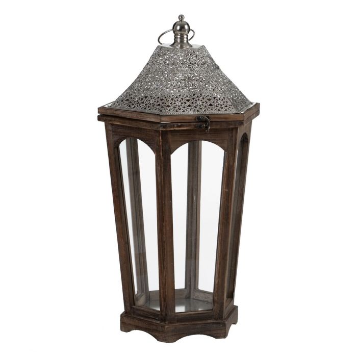 Farol 32 x 28 x 60 cm Portavelas Marrón Plata Madera de abeto (2 Unidades) 7 Farol 32 x 28 x 60 cm Portavelas Marrón Plata Madera de abeto (2 Unidades) 7