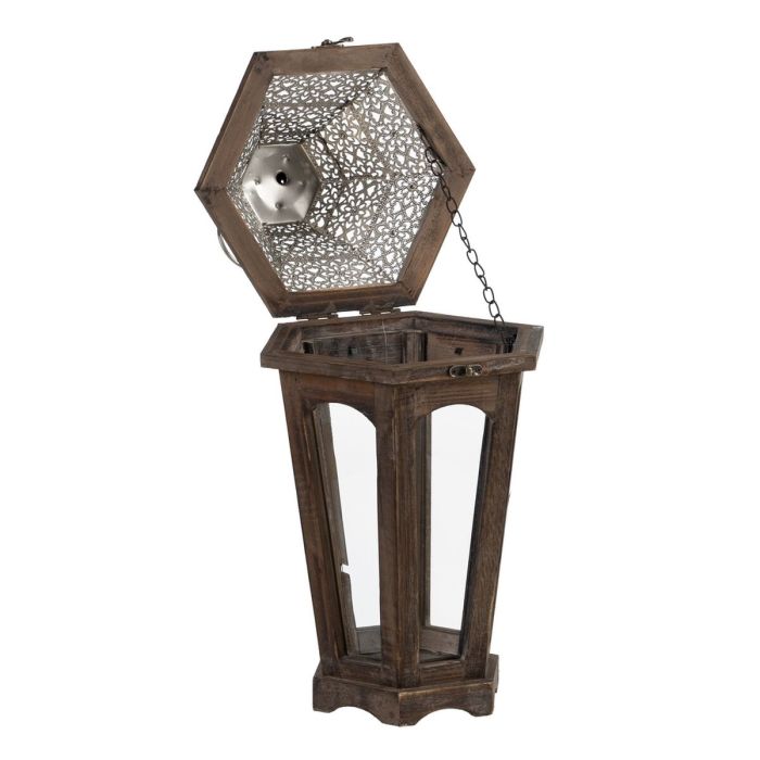 Farol 32 x 28 x 60 cm Portavelas Marrón Plata Madera de abeto (2 Unidades) 5 Farol 32 x 28 x 60 cm Portavelas Marrón Plata Madera de abeto (2 Unidades) 5