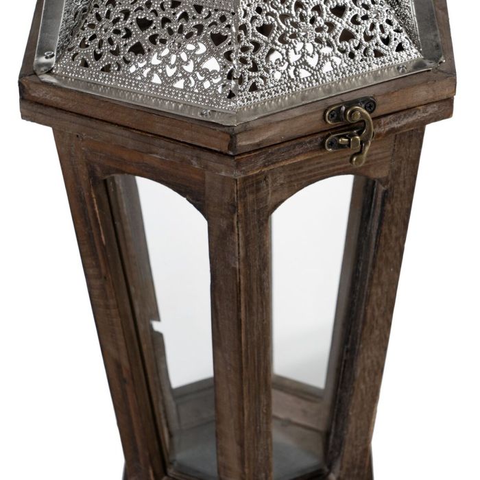Farol 32 x 28 x 60 cm Portavelas Marrón Plata Madera de abeto (2 Unidades) 2 Farol 32 x 28 x 60 cm Portavelas Marrón Plata Madera de abeto (2 Unidades) 2