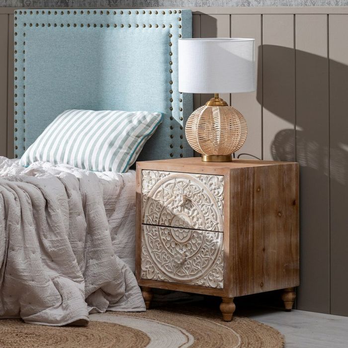 Mesita de Noche SHABBY CHIC 47 x 43 x 58 cm Natural Madera Blanco 8 Mesita de Noche SHABBY CHIC 47 x 43 x 58 cm Natural Madera Blanco 8