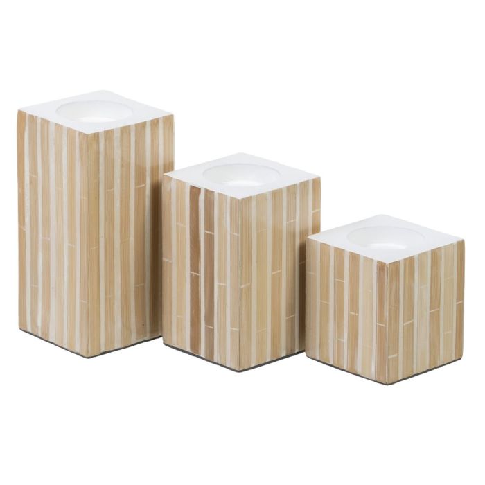 Portavelas Beige Bambú Madera MDF 10,5 x 10,5 x 10,5 cm 4