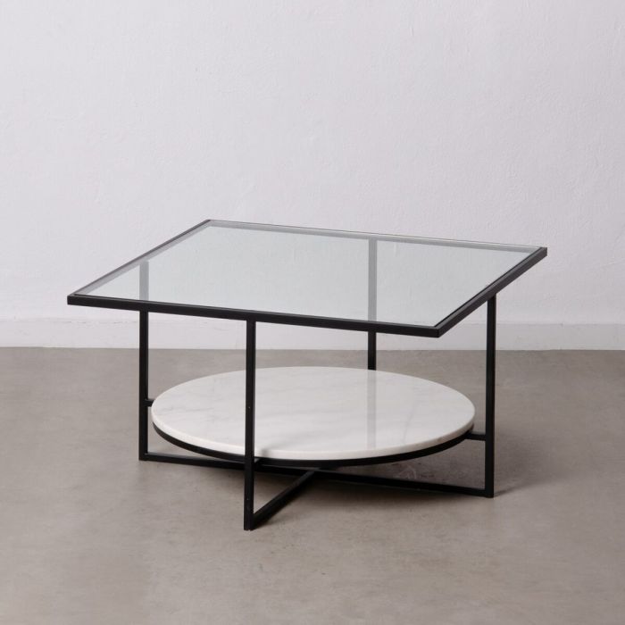 Mesa de Centro Blanco Negro Cristal Mármol Hierro 80 x 80 x 46,5 cm 7