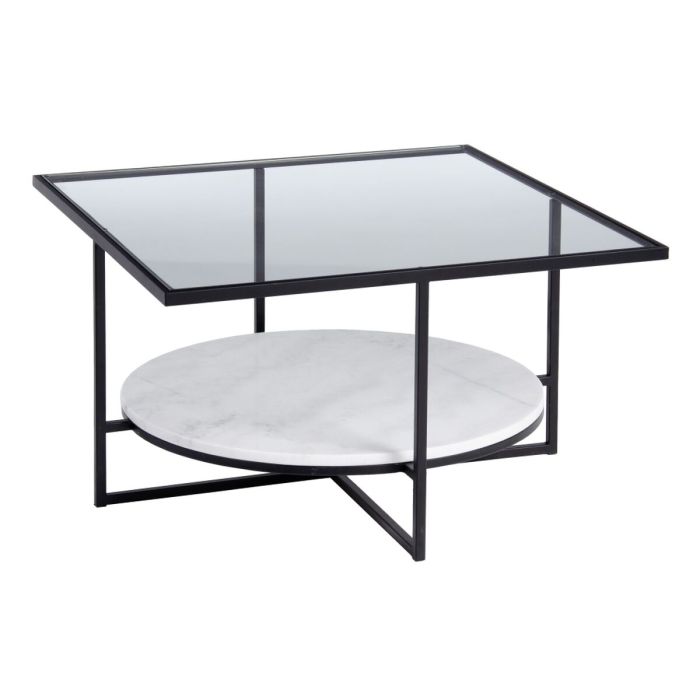 Mesa de Centro Blanco Negro Cristal Mármol Hierro 80 x 80 x 46,5 cm