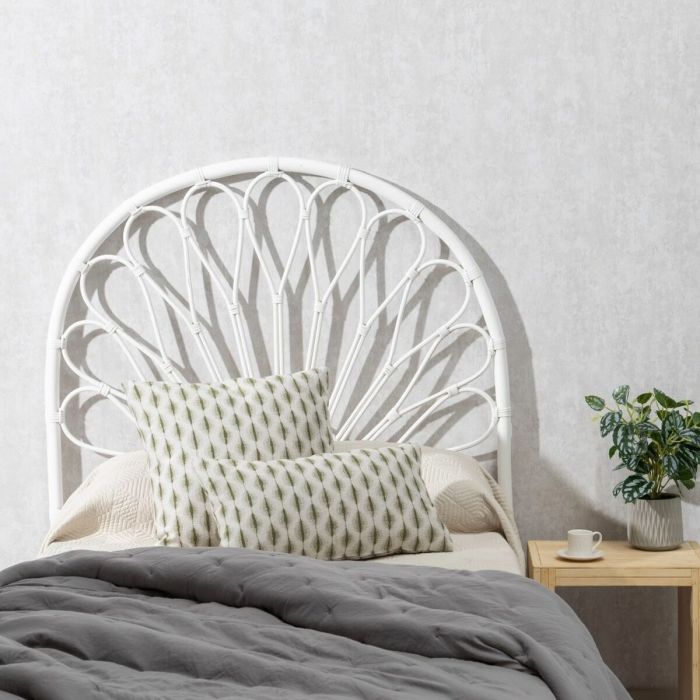 Cabecero de Cama 100 x 3 x 125 cm Blanco Ratán 7 Cabecero de Cama 100 x 3 x 125 cm Blanco Ratán 7