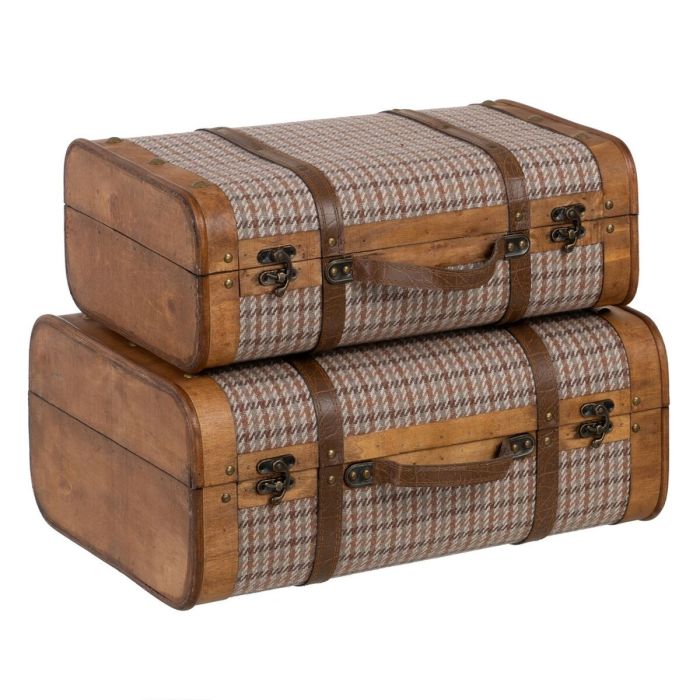 Juego de Baúles 50 x 36 x 20 cm Tejido Sintético Madera Cuadros (2 Piezas) Juego de Baúles 50 x 36 x 20 cm Tejido Sintético Madera Cuadros (2 Piezas)