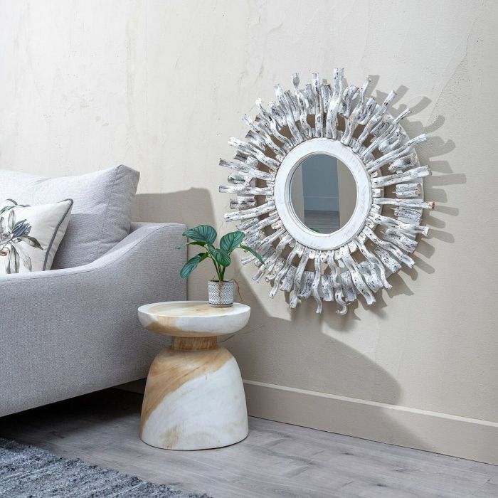Espejo de pared madera de teca Blanco 80 x 8 x 80 cm 6