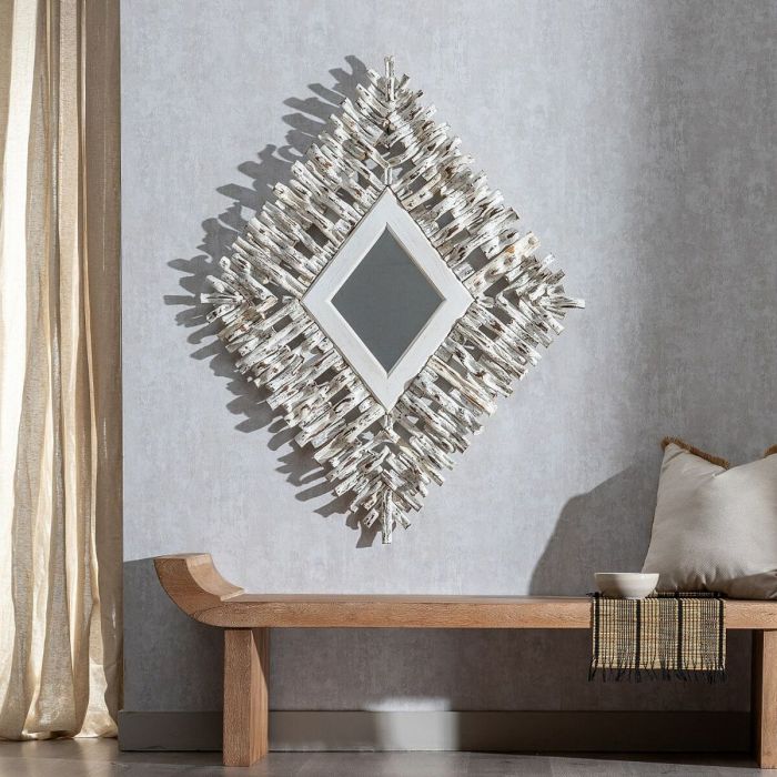 Espejo de pared 95 x 8 x 115 cm madera de teca Blanco 5