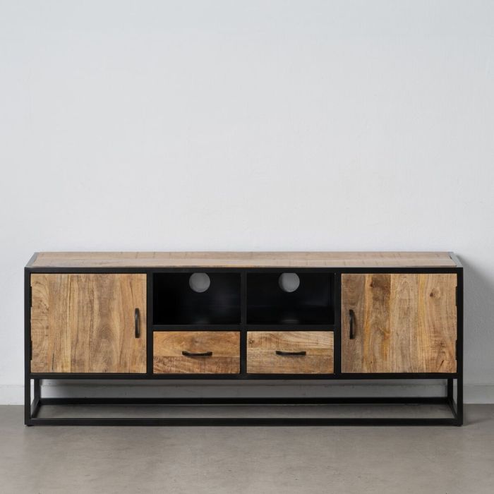 Mueble de TV MARA Natural Negro Madera Hierro 150 x 40 x 55 cm 10