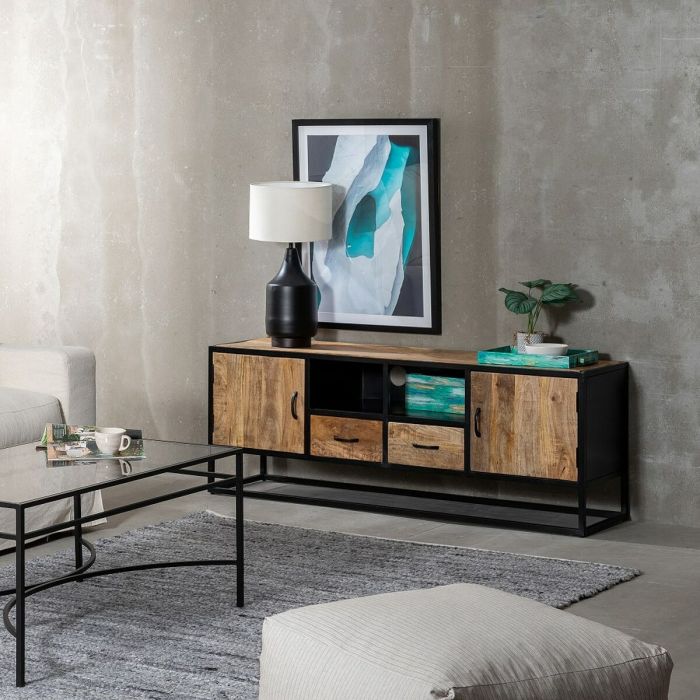 Mueble de TV MARA Natural Negro Madera Hierro 150 x 40 x 55 cm 9