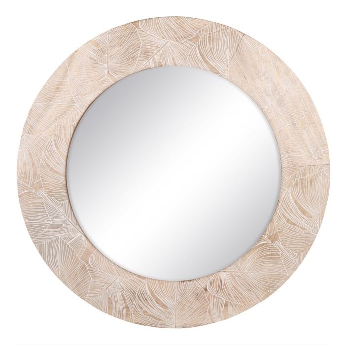 Espejo de pared 76 x 2 x 76 cm Blanco Madera de mango