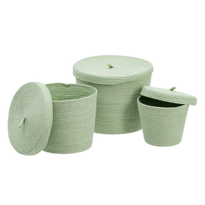 Cesta Multiusos 3 Piezas 28 x 28 x 36 cm Cuerda Verde Claro 9