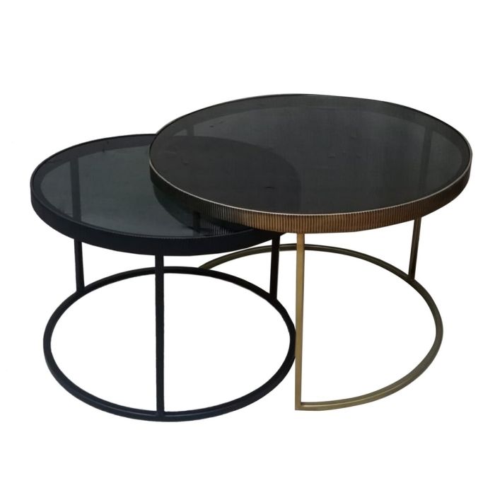 Mesa de Centro 75 x 75 x 50 cm Cristal Hierro 2 Unidades Mesa de Centro 75 x 75 x 50 cm Cristal Hierro 2 Unidades