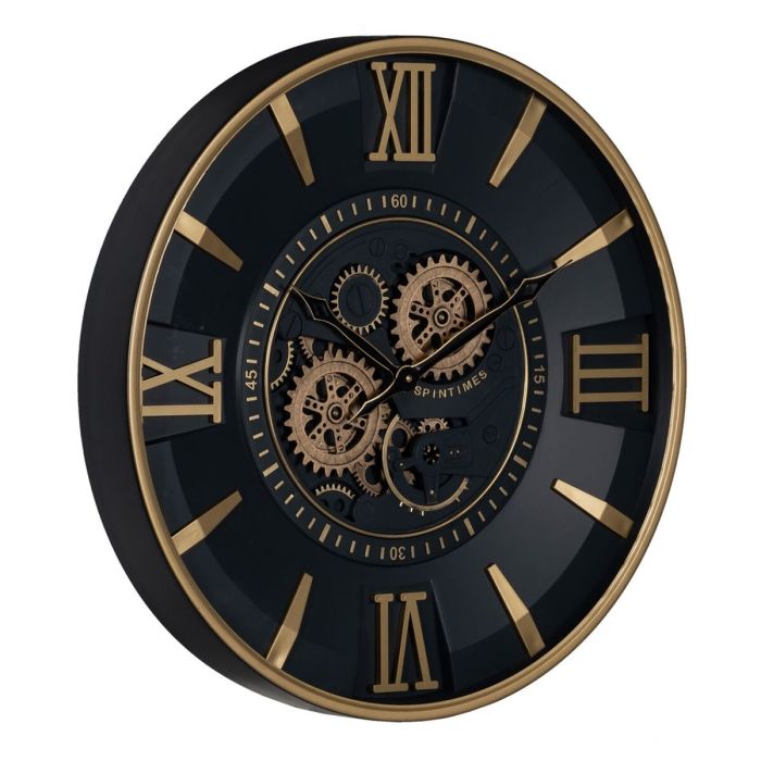 Reloj de Pared Negro Dorado Cristal Hierro 59 x 8,5 x 59 cm (3 Unidades) 8