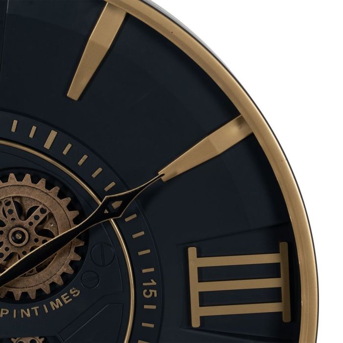 Reloj de Pared Negro Dorado Cristal Hierro 59 x 8,5 x 59 cm (3 Unidades) 7