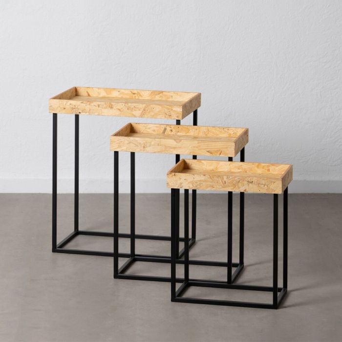 Juego de 3 mesas Negro Natural Hierro Madera MDF 57,5 x 37,5 x 67,5 cm (3 Unidades) 7