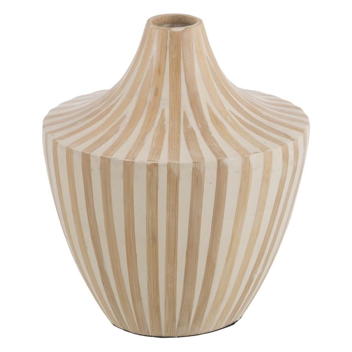 Jarrón Blanco Beige Bambú 27 x 27 x 31 cm Jarrón Blanco Beige Bambú 27 x 27 x 31 cm