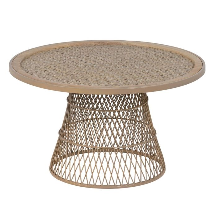 Mesa de Centro Beige Hierro Ratán 70 x 70 x 39,5 cm Mesa de Centro Beige Hierro Ratán 70 x 70 x 39,5 cm