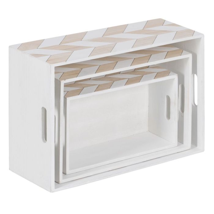 Juego de Cajas Decorativas Blanco Natural Madera de Paulonia 44 x 31 x 18 cm (3 Piezas) 4