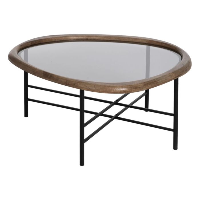 Mesa de Centro Negro Natural Cristal Hierro Madera de caucho 76 x 81 x 38 cm