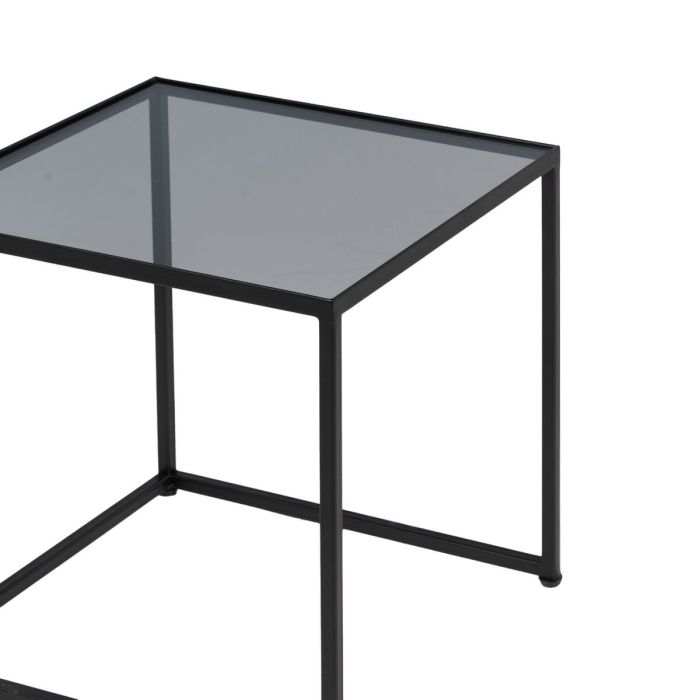 Mesa de Centro Negro Natural Cristal Hierro Ratán 97,5 x 34 x 35 cm (3 Unidades) 2