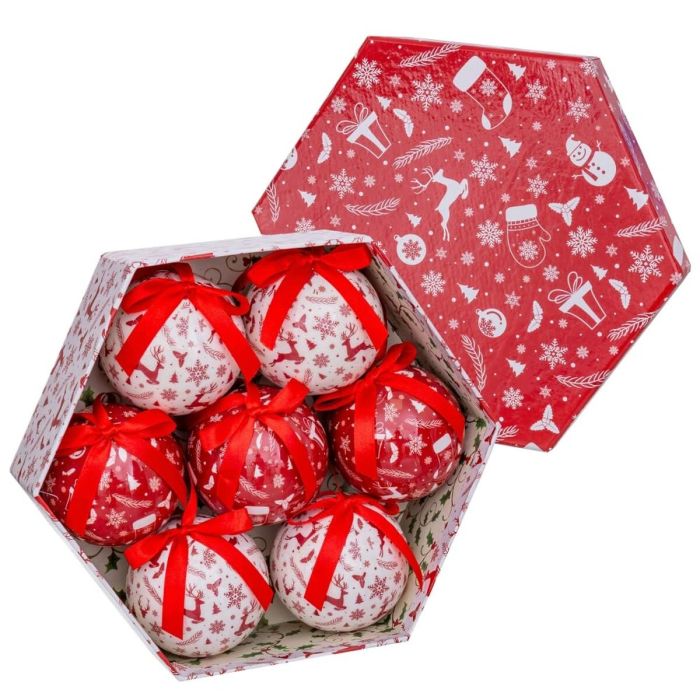 Bolas de Navidad Blanco Rojo Papel Polyfoam Muñeco de Nieve 7,5 x 7,5 x 7,5 cm (7 Unidades) 1