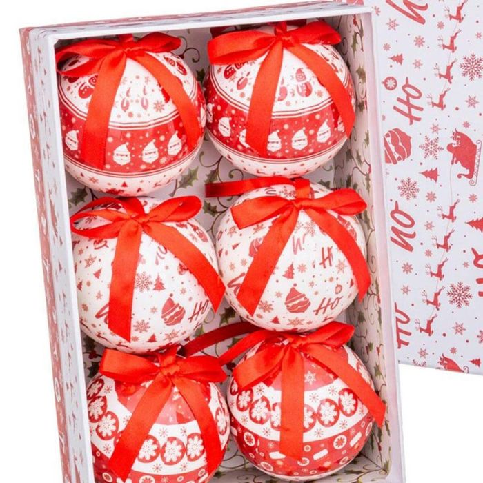 Bolas de Navidad HO-HO Blanco Rojo Papel Polyfoam 7,5 x 7,5 x 7,5 cm (6 Unidades) 1