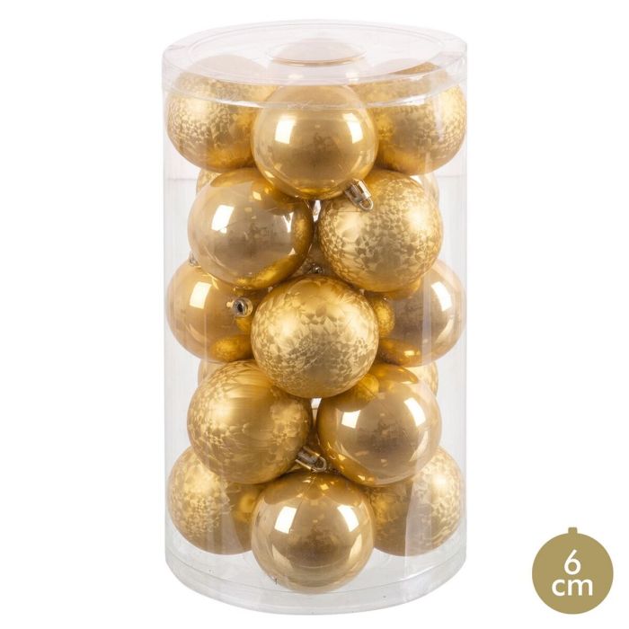 Bolas de Navidad Oro Dorado Plástico Ø 6 cm 14,5 x 14,5 x 26 cm (20 Unidades) 1