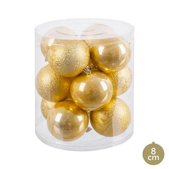 Bolas de Navidad Oro Dorado Plástico Ø 8 cm 19,5 X 19,5 X 22 CM (12 Unidades) 1