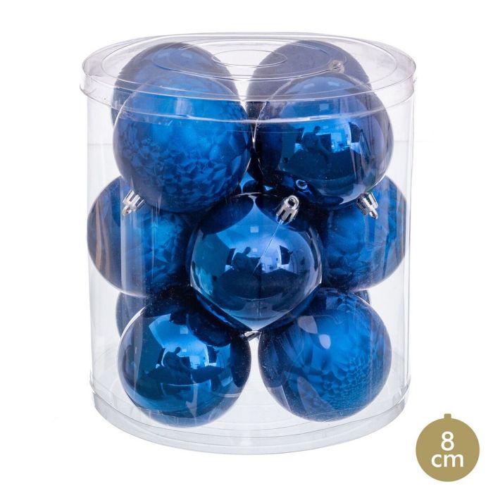 Bolas de Navidad Azul Plástico Ø 8 cm 19,5 X 19,5 X 22 CM (12 Unidades) 1