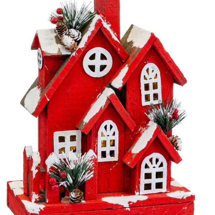 Adorno Navideño Rojo Madera Casa 24 x 13 x 33 cm 2