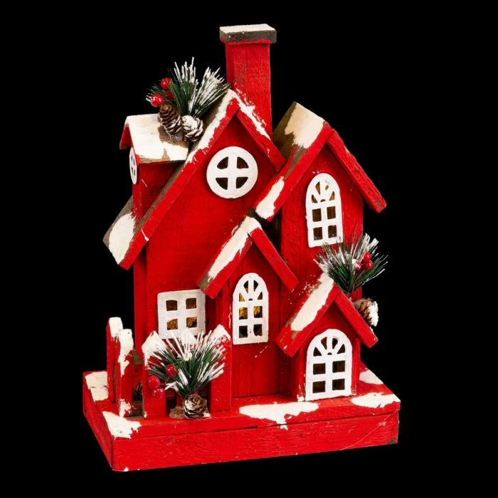 Adorno Navideño Rojo Madera Casa 24 x 13 x 33 cm 1