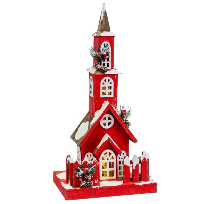 Adorno Navideño Rojo Madera Casa 17 x 18 x 56 cm 3