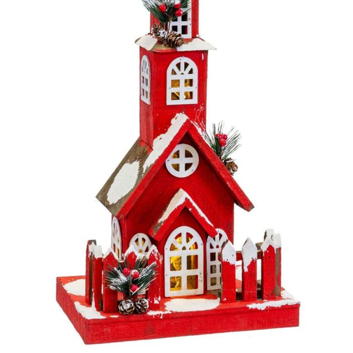 Adorno Navideño Rojo Madera Casa 17 x 18 x 56 cm 2