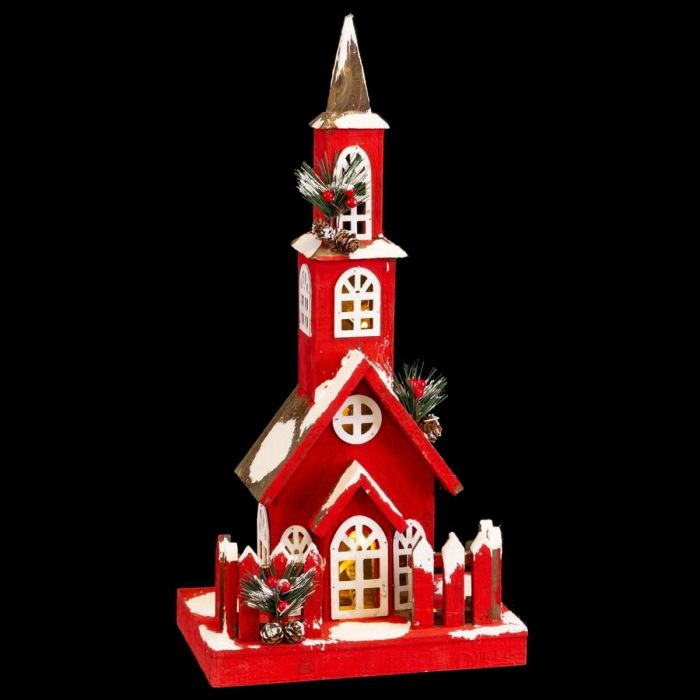 Adorno Navideño Rojo Madera Casa 17 x 18 x 56 cm 1