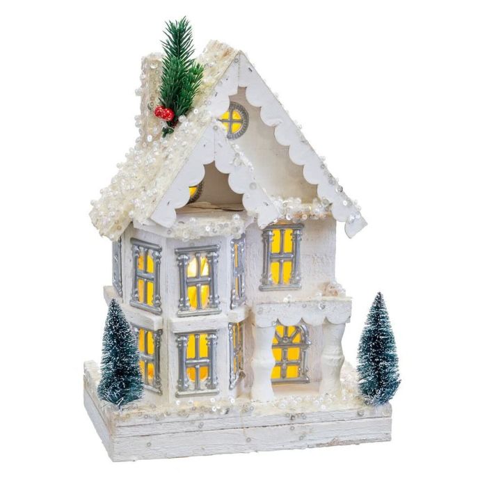 Adorno Navideño Blanco Madera Casa 23 x 14 x 32 cm 3