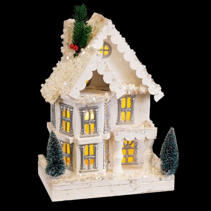 Adorno Navideño Blanco Madera Casa 23 x 14 x 32 cm 1