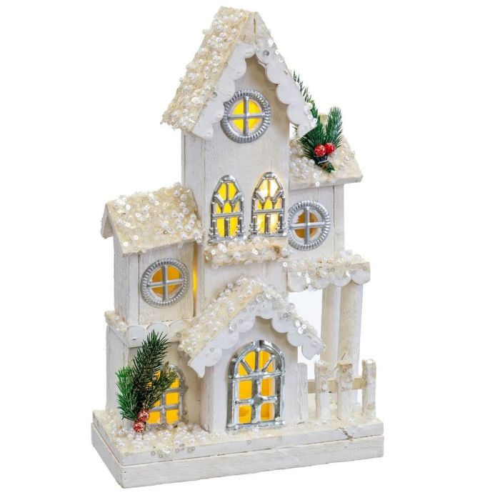 Adorno Navideño Blanco Madera Casa 24 x 11 x 39 cm 3