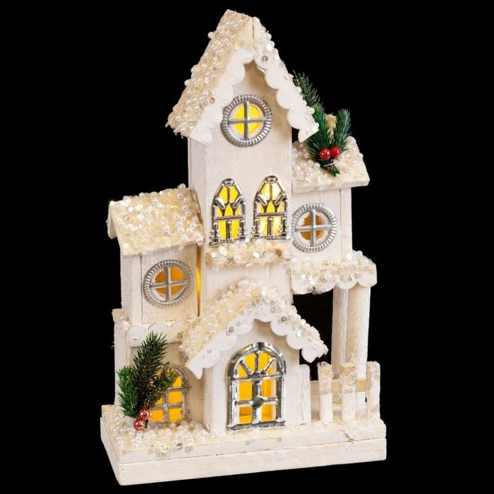 Adorno Navideño Blanco Madera Casa 24 x 11 x 39 cm 1